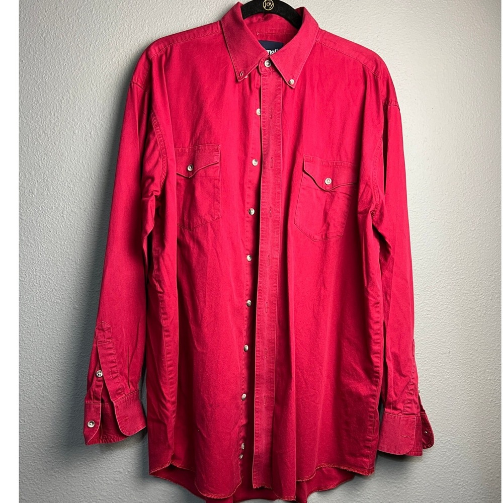 Wrangler Mens Western Cowboy Button Down Shirt Red Long Sleeve Tall XL Rodeo